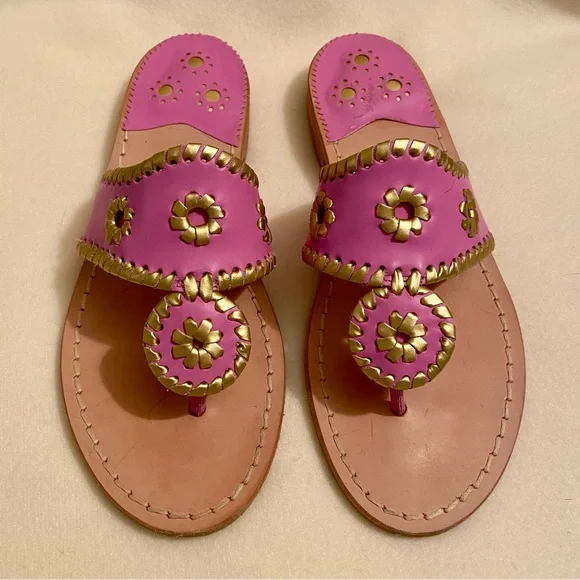 Jack Rogers Pink and Gold Sandals Jack Rogers Jacks Flat Leather Sandal – Rose Quartz Pink  main image 3